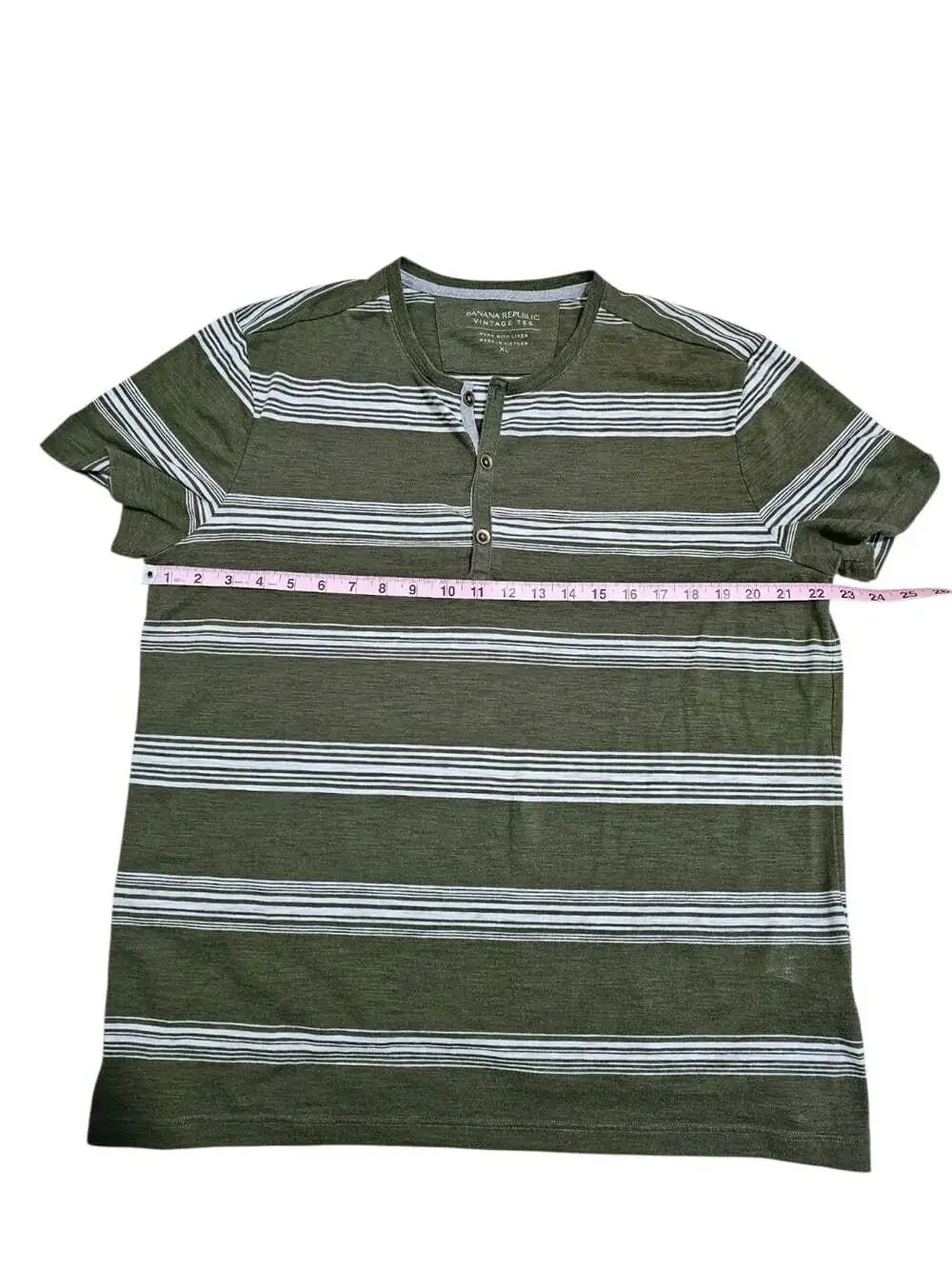 Banana Republic Men XL Henley Tee Olive Green Striped Linen Blend Heritage Rare